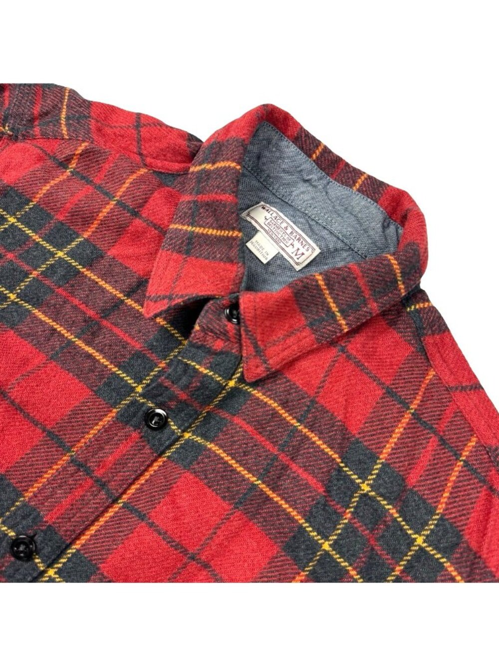 Wallace & Barnes Men's L/S Flannel Button Shirt Red/Black Plaid • Medium